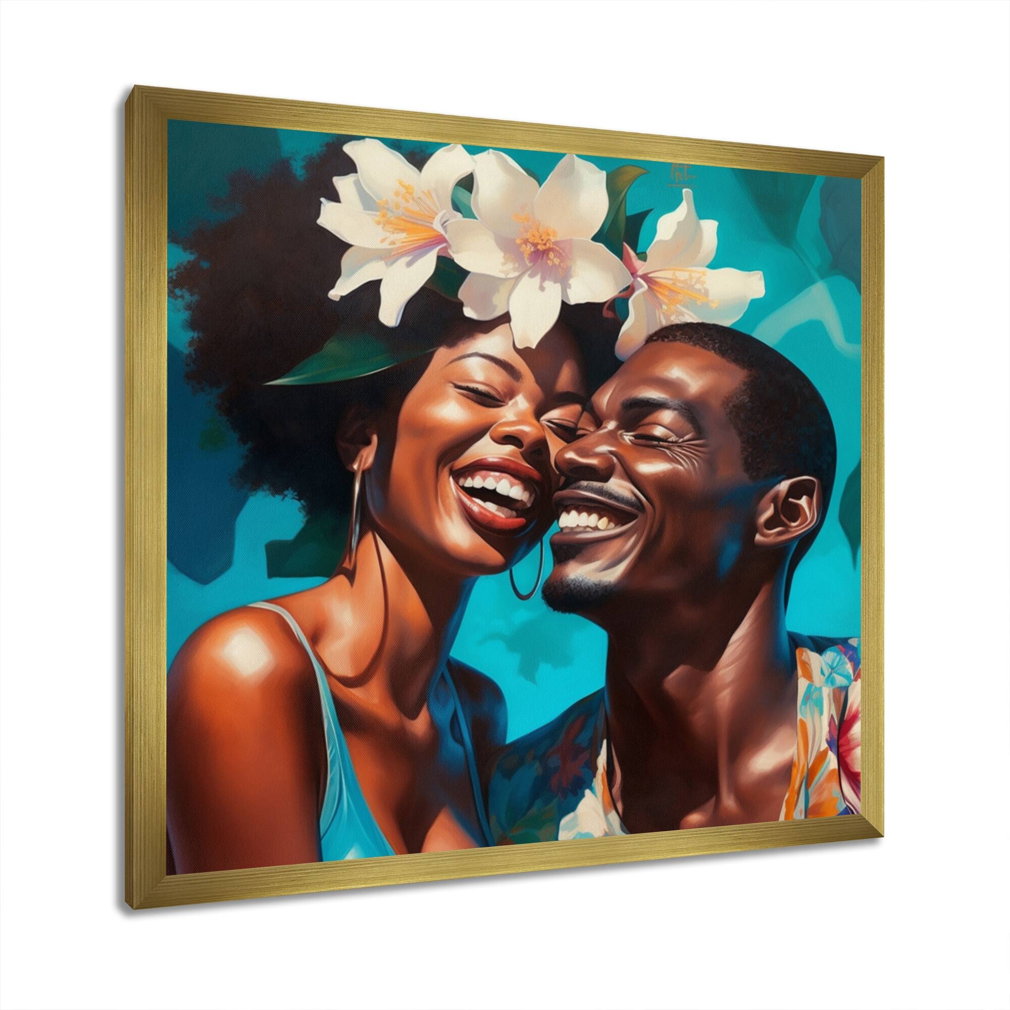 Designart "Beautiful Black Couple In Love Iii" Romantic Framed Wall Art